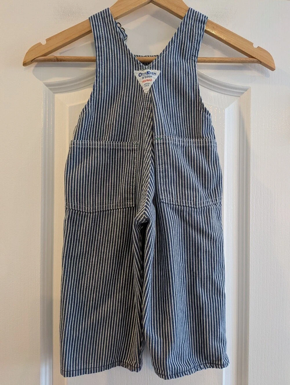 Vintage Oshkosh B'gosh Striped Railroad Overalls Vestback White Blue 90s Sz 18M